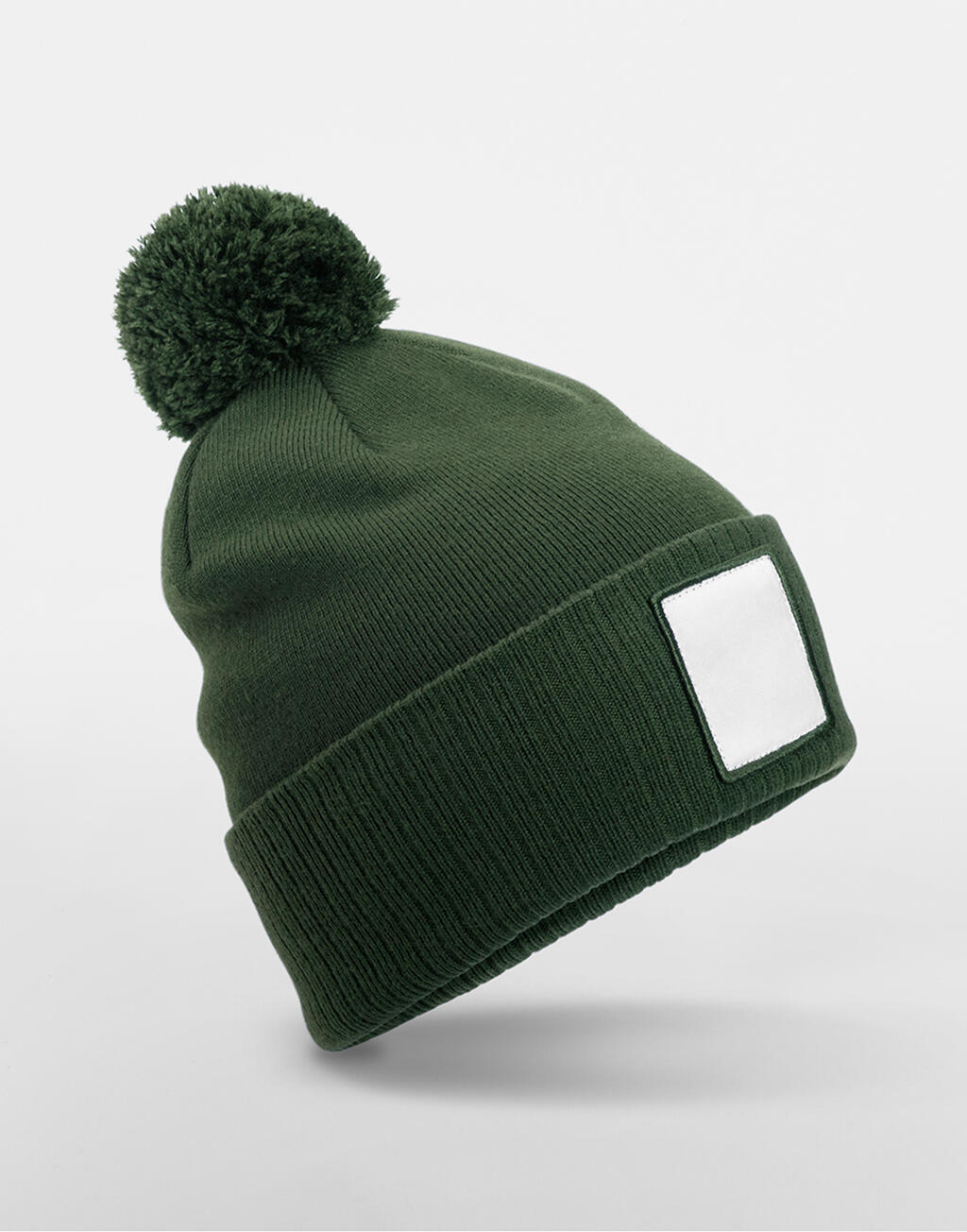 Gorro con Parche y Pompom Olive Green/White