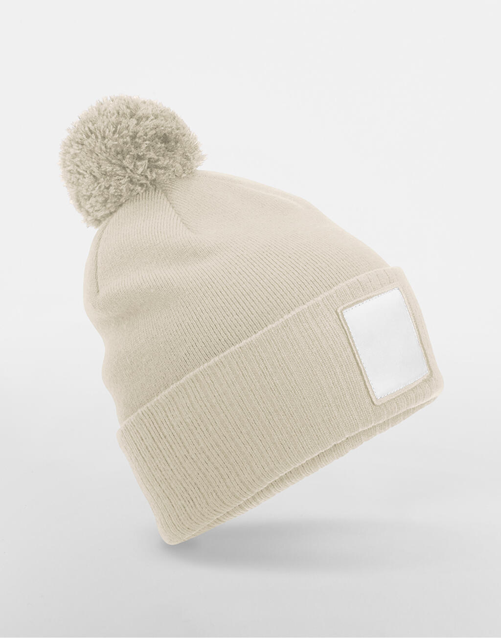 Gorro con Parche y Pompom Oatmeal/White