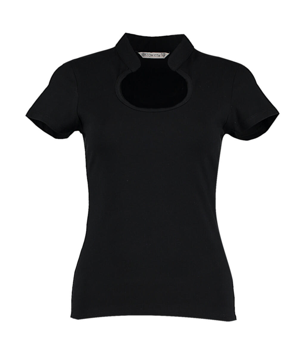 Camiseta escotada cuello mandarín Regular Fit Black