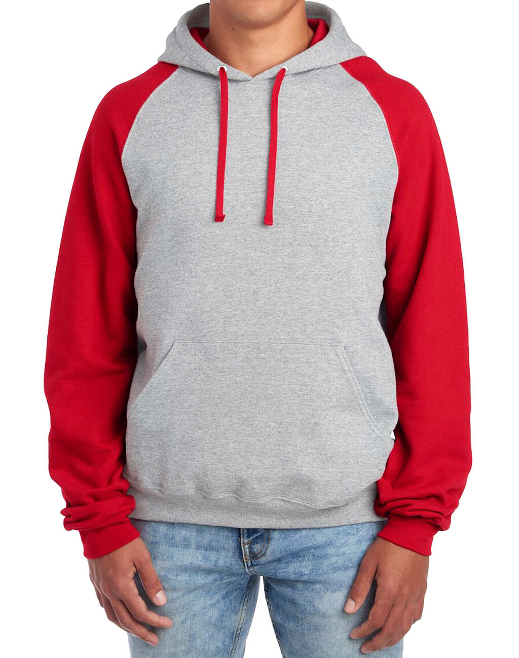 NuBlend Colour Block Raglan Hooded Sweatshirt Oxford / True Red