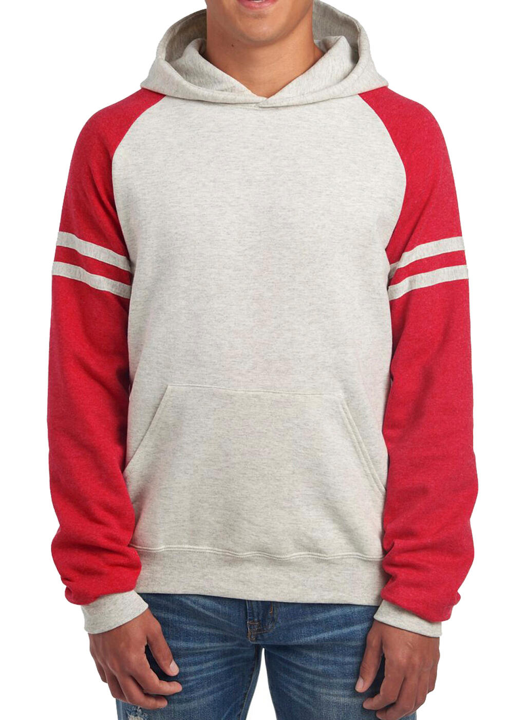 NuBlend Varsity Colour-Block Hooded Sweatshirt Oatmeal Heather / Fiery Red Heather