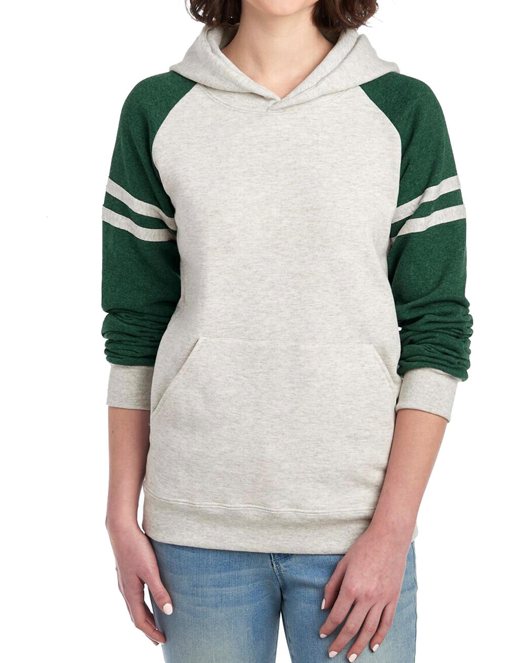 NuBlend Varsity Colour-Block Hooded Sweatshirt Oatmeal Heather / Forest Green Heather