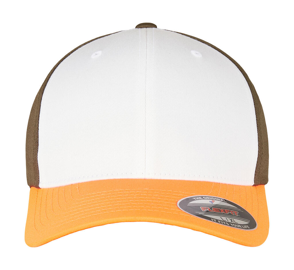 Gorra Flexfit de 3 colores Neonorange/White/Olive