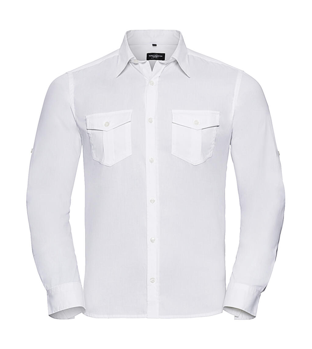 Camisa manga arremangada con bolsillos hombre White