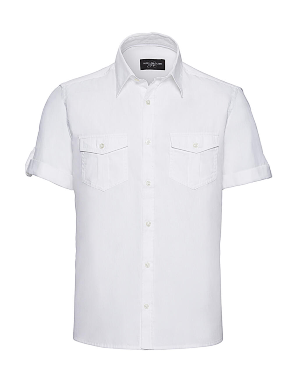 Camisa manga doblada con bolsillos hombre White