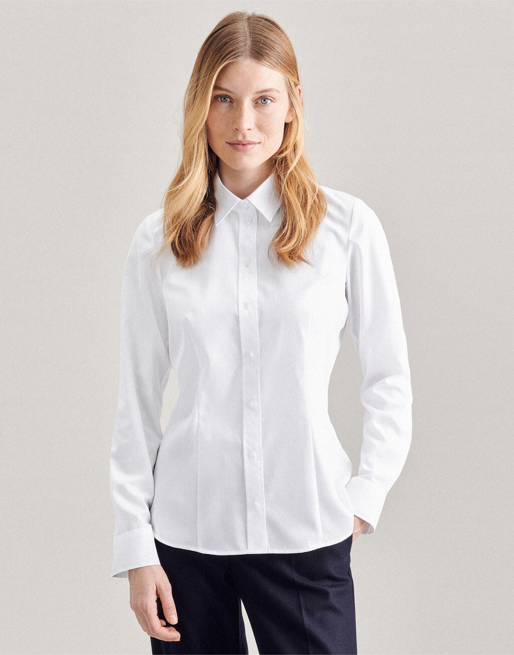 Camisa Kent corte regular manga larga mujer  White