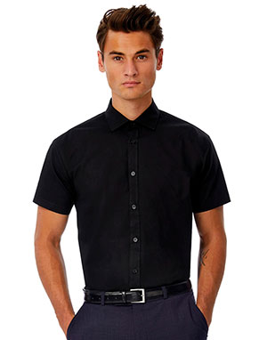 B & C Camisa Black Tie SSL/men Poplin Shirt