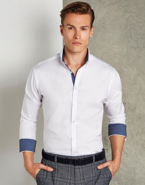 Kustom Kit Camisa manga larga Oxford Contrast