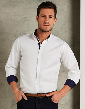 Kustom Kit Camisa Manga Larga Oxford en Contraste