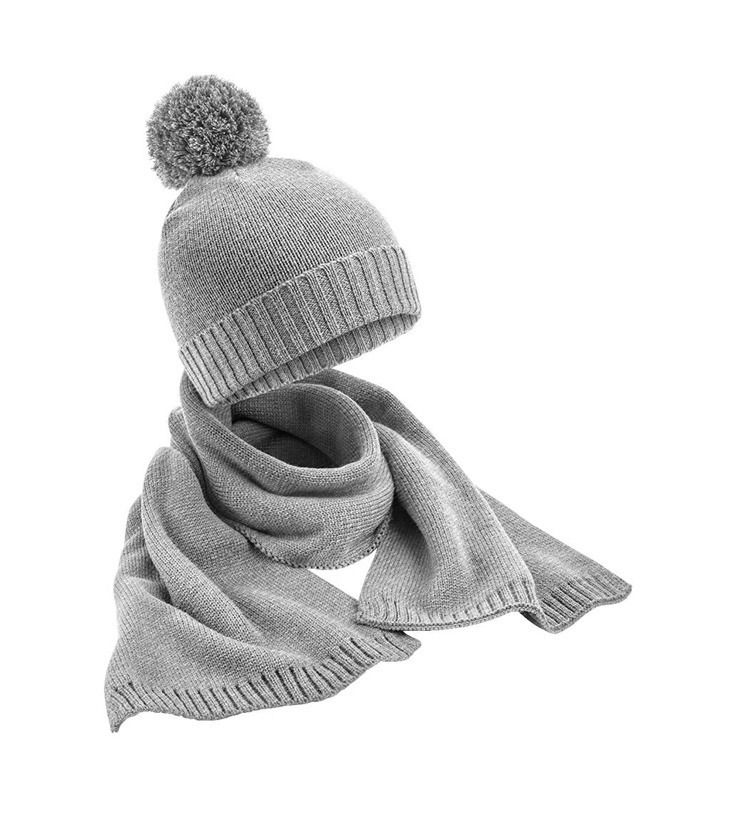 Set de regalo de bufanda y gorro de punto Light Grey Fleck
