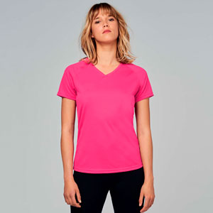 PROACT CAMISETA DEPORTE PICO MUJER FLUOR KPA477FL