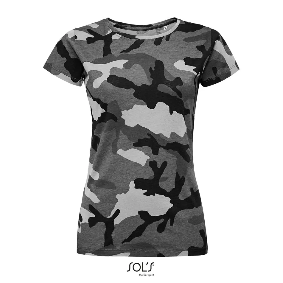 Camiseta Mujer Cuello Redondo SOL'S CAMO WOMEN Camuflaje gris