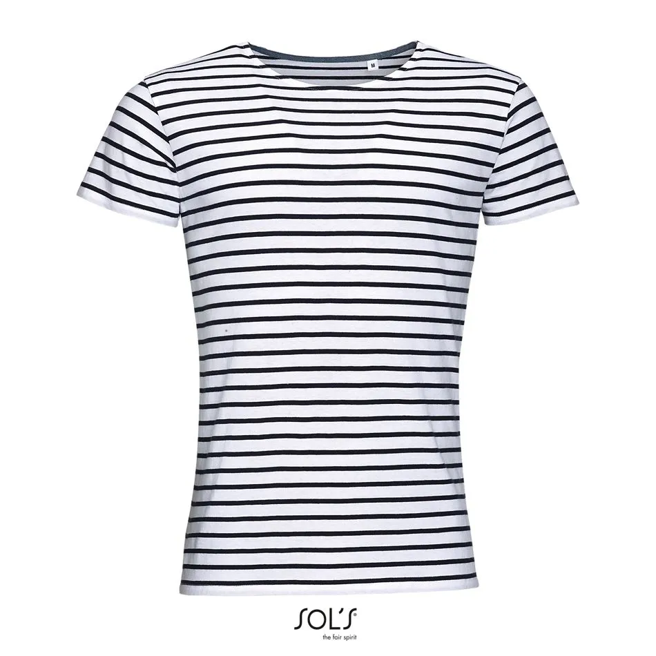 Camiseta De Cuello Redondo A Rayas Para Hombre SOL'S MILES MEN BLANCO /  AZUL MARINO