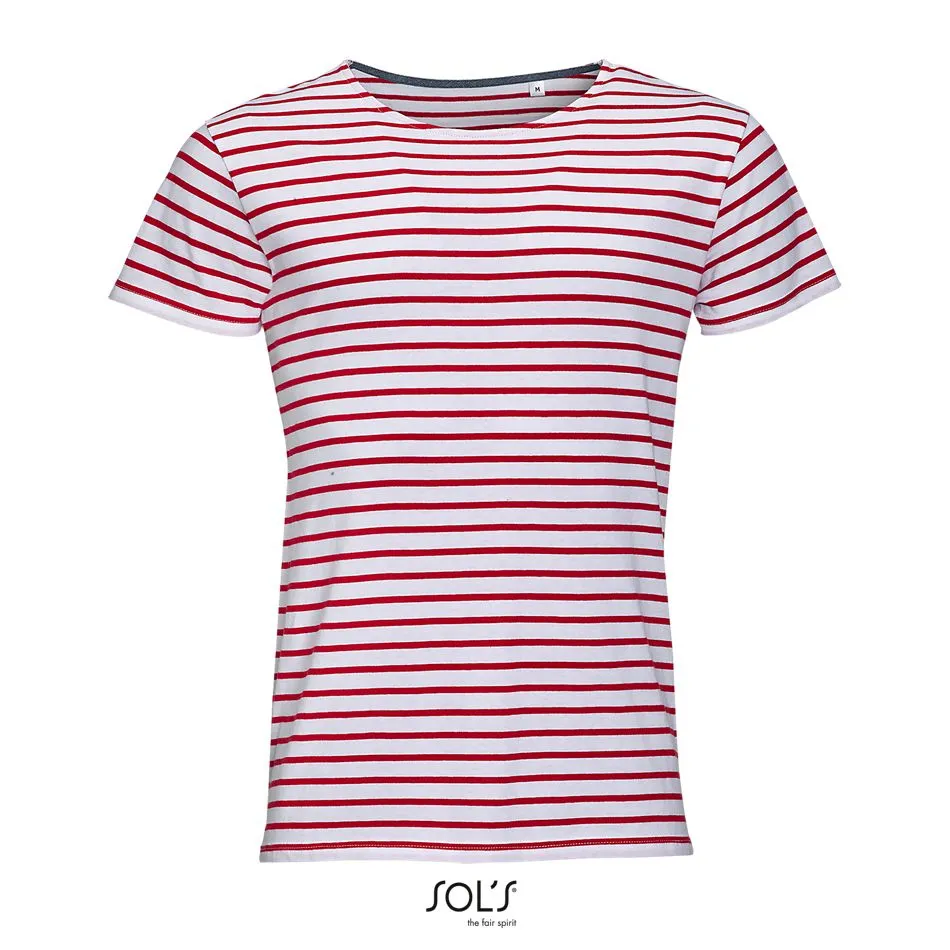 Camiseta De Cuello Redondo A Rayas Para Hombre SOL'S MILES MEN BLANCO / ROJO