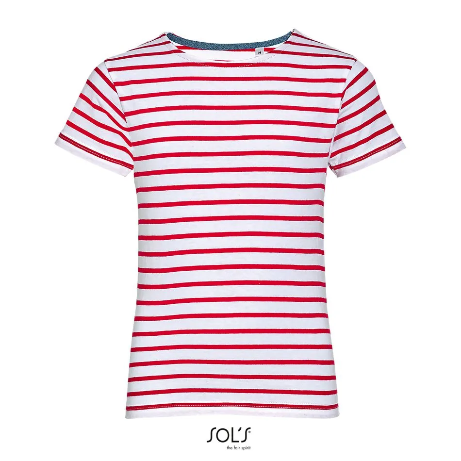 Camiseta De Cuello Redondo A Rayas Para Niño SOL'S MILES KIDS BLANCO / ROJO