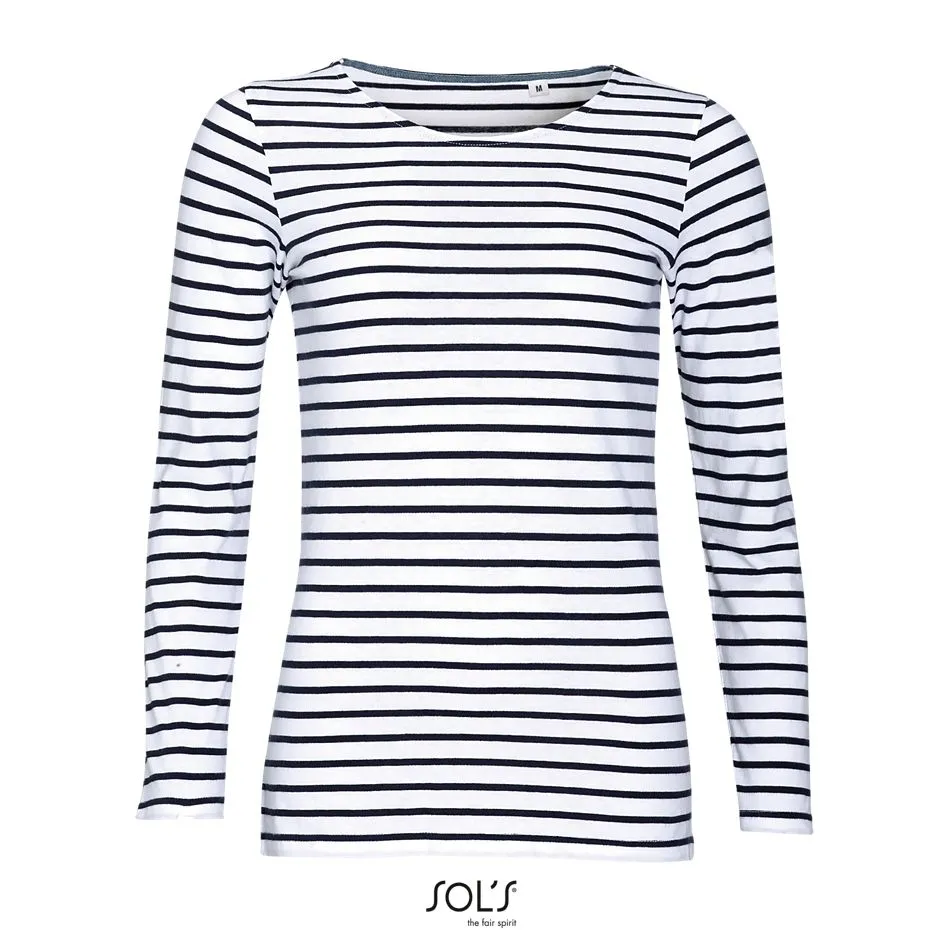 Camiseta Mujer Manga Larga A Rayas SOL'S MARINE WOMEN BLANCO /  AZUL MARINO