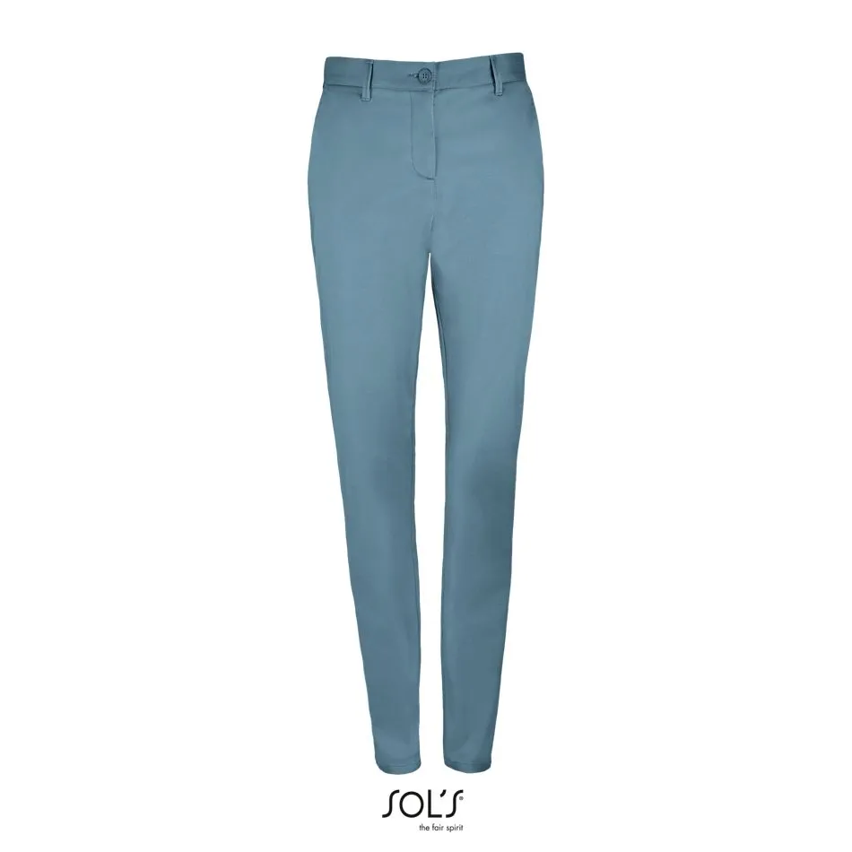 Pantalones Elásticos De Satén De Mujer SOL'S JARED WOMEN Azul oscuro crema
