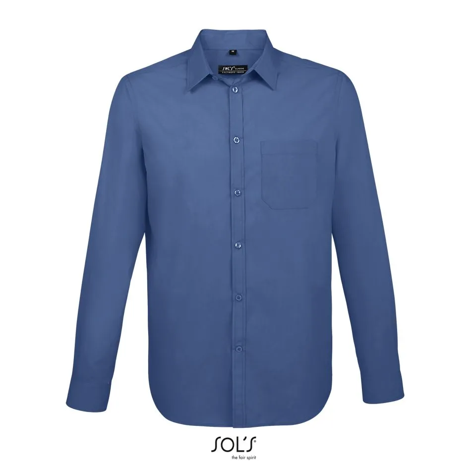 Camisa De Popelina De Hombre De Manga Larga SOL'S BALTIMORE FIT AZUL MÉDIO