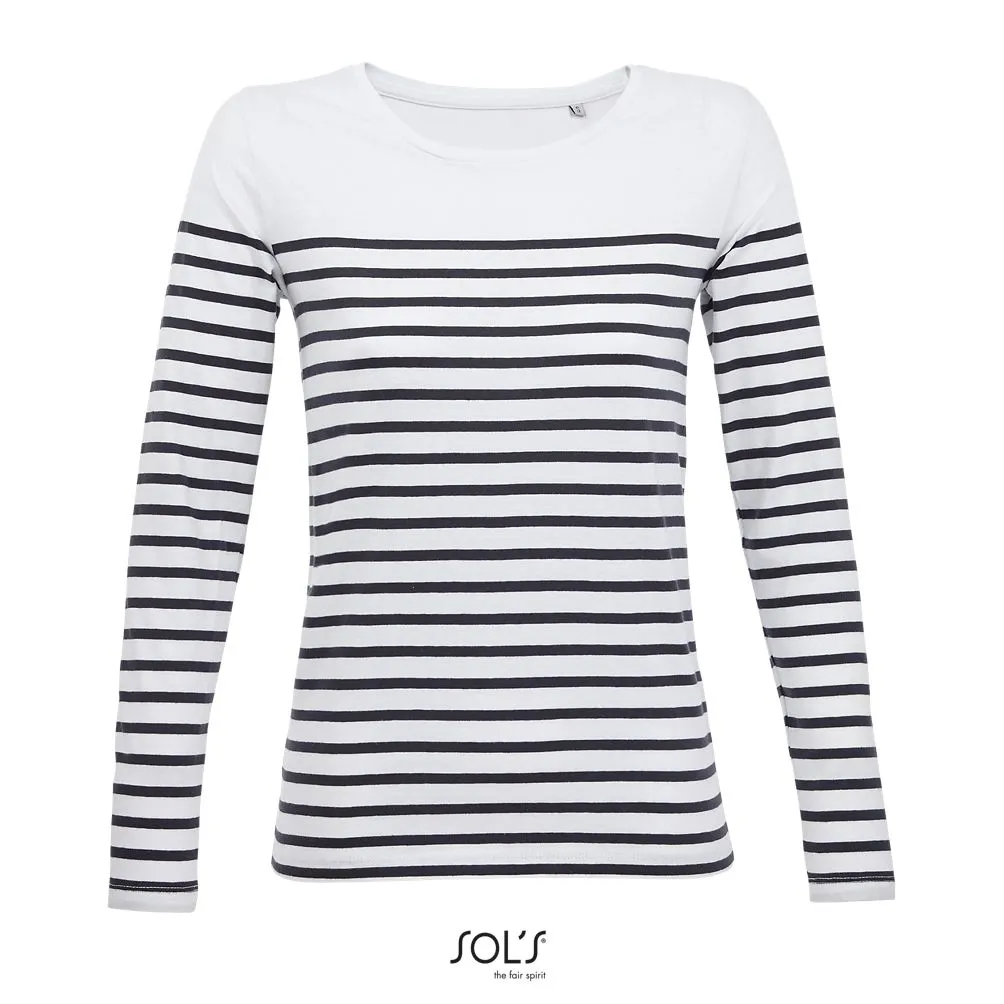 Camiseta Rayada De Manga Larga Para Mujer SOL'S MATELOT LSL WOMEN BLANCO /  AZUL MARINO