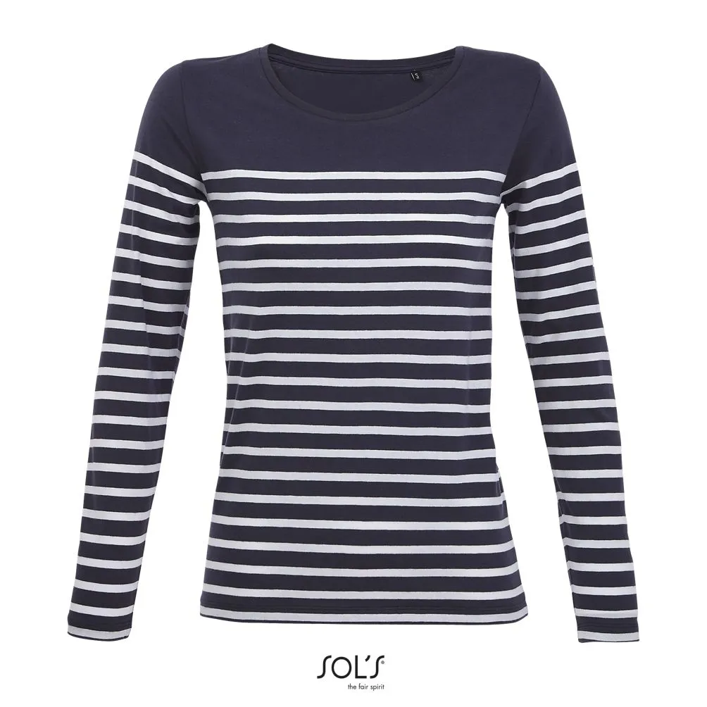 Camiseta Rayada De Manga Larga Para Mujer SOL'S MATELOT LSL WOMEN FRENCH MARINO / BLANCO