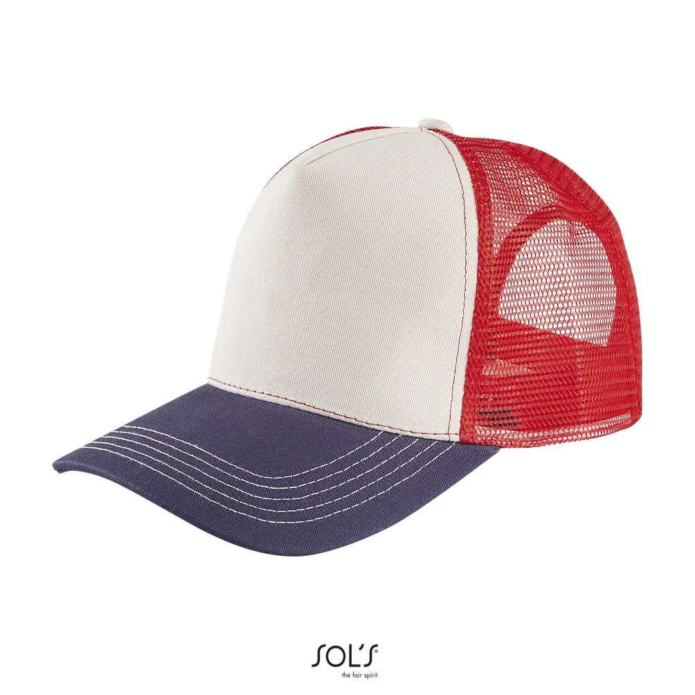 Gorra De Malla De 5 Paneles SOL'S BLINK Off-Wh/Fr Mar/Rojo Brillante