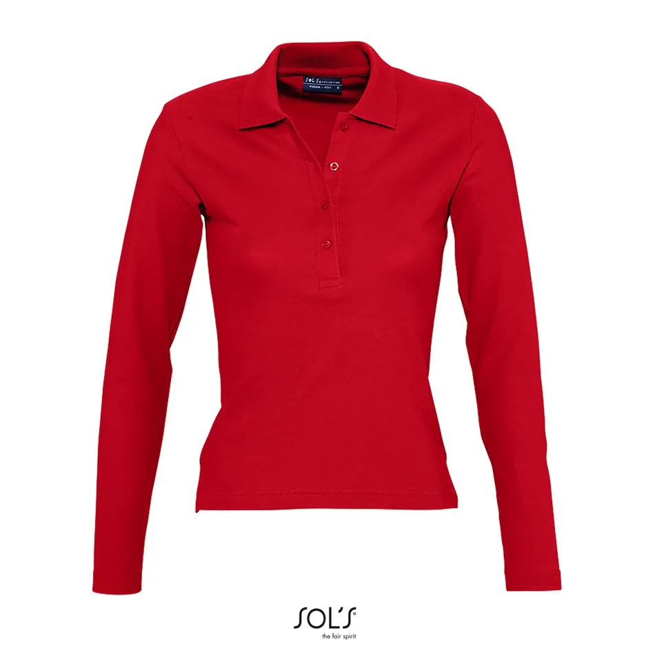 Polo Manga Larga Para Mujer SOL'S PODIUM ROJO