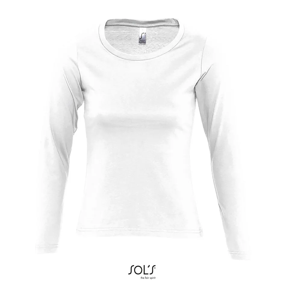 Camiseta Mujer Manga Larga Con Cuello Redondo SOL'S MAJESTIC BLANCO