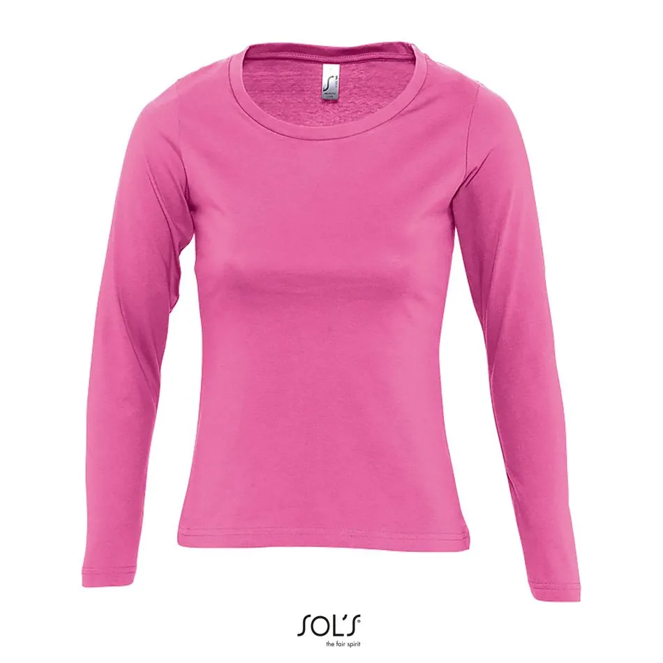 Camiseta Mujer Manga Larga Con Cuello Redondo SOL'S MAJESTIC ROSA ORQUÍDEA