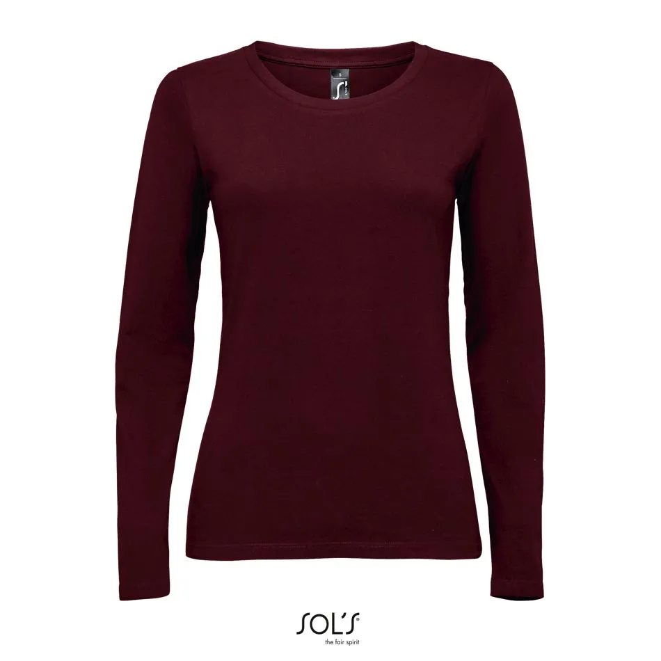 Camiseta Mujer Manga Larga Con Cuello Redondo SOL'S MAJESTIC Borgoña