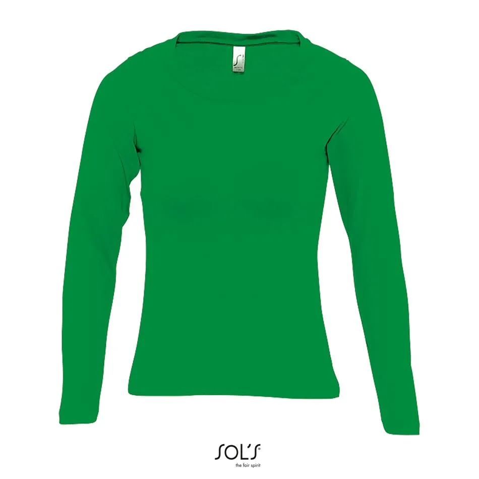 Camiseta Mujer Manga Larga Con Cuello Redondo SOL'S MAJESTIC VERDE PRADERA
