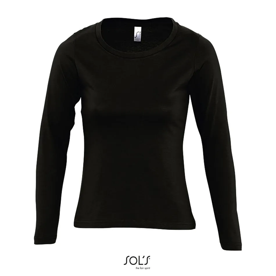 Camiseta Mujer Manga Larga Con Cuello Redondo SOL'S MAJESTIC NEGRO PROFUNDO