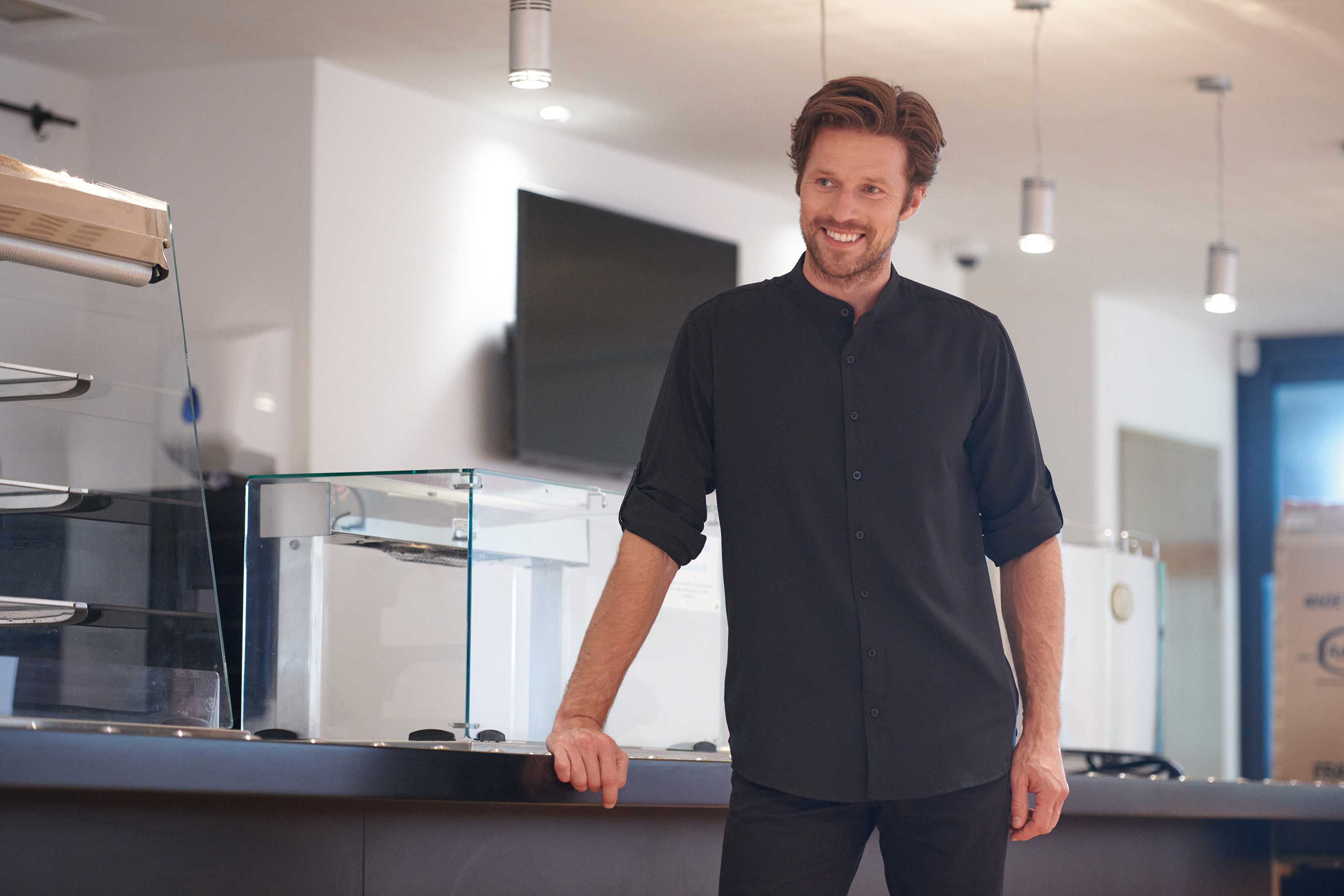  Henbury Camisa cuello mao hombre