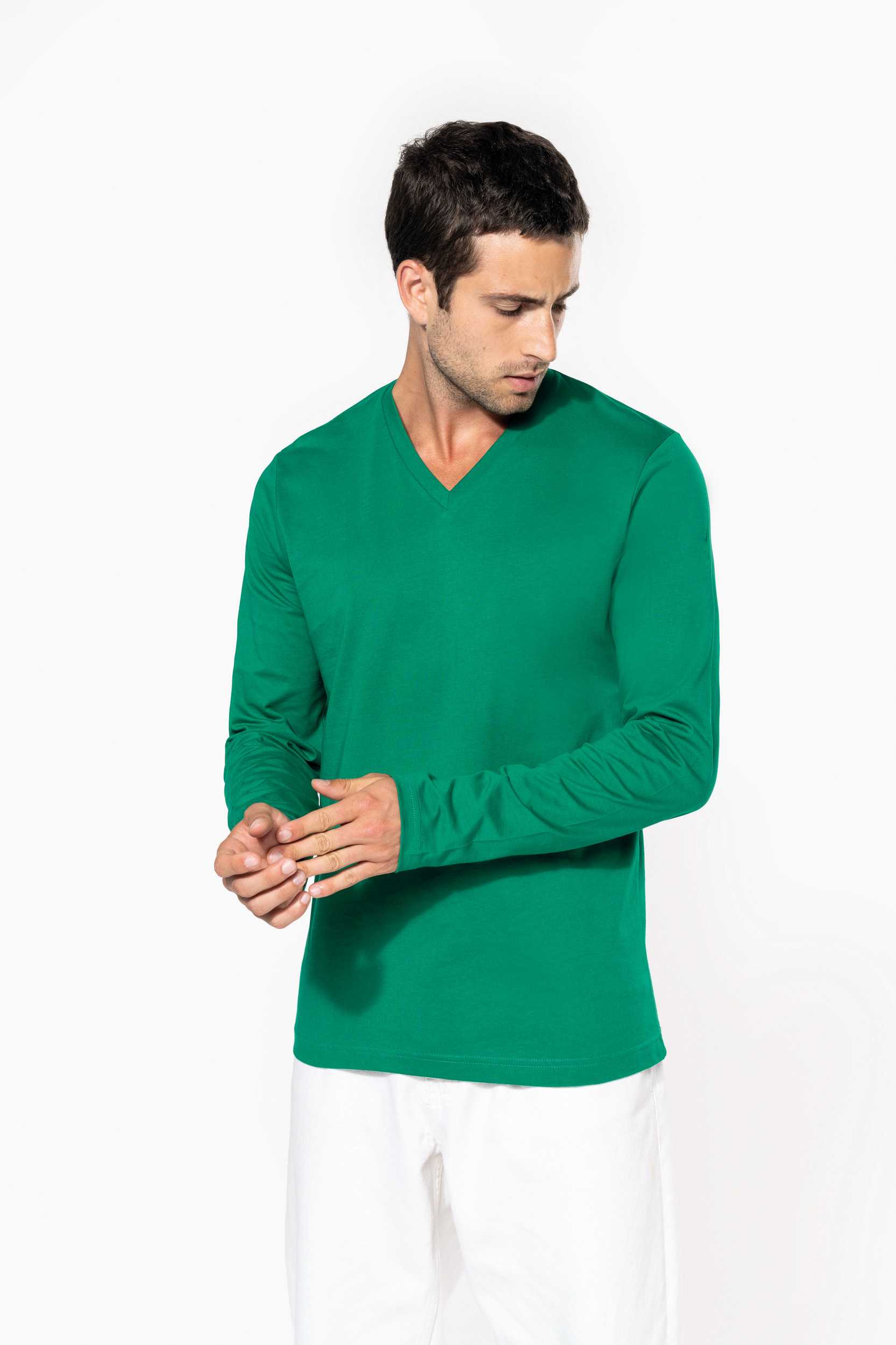  Kariban Camiseta de manga larga y cuello de pico de hombre