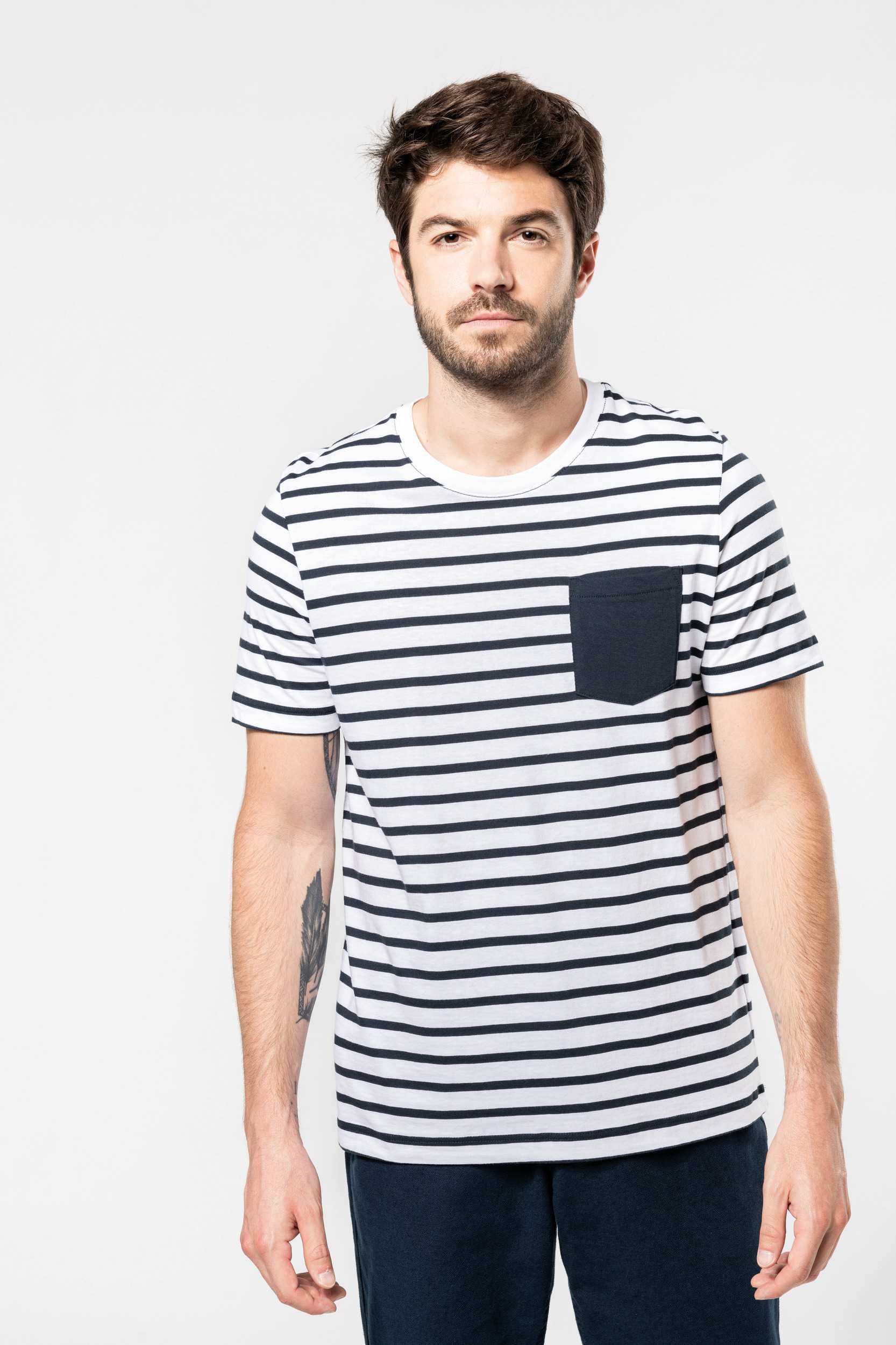  Kariban Camiseta Marinero a rayas con bolsillo manga corta