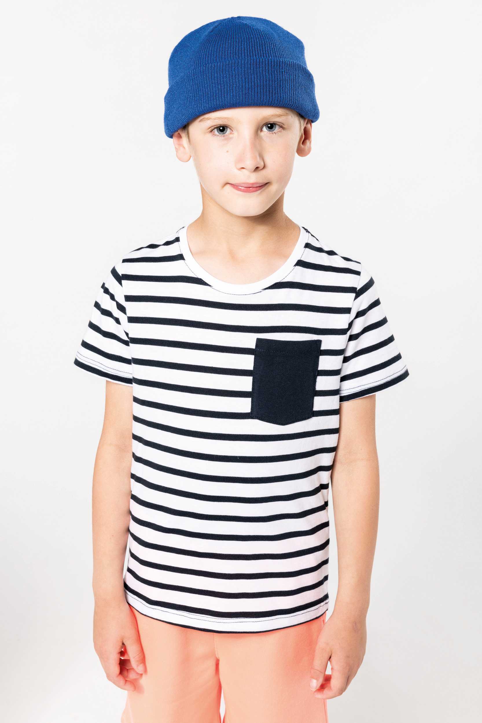  Kariban Camiseta Marinero a rayas con bolsillo manga corta para niños