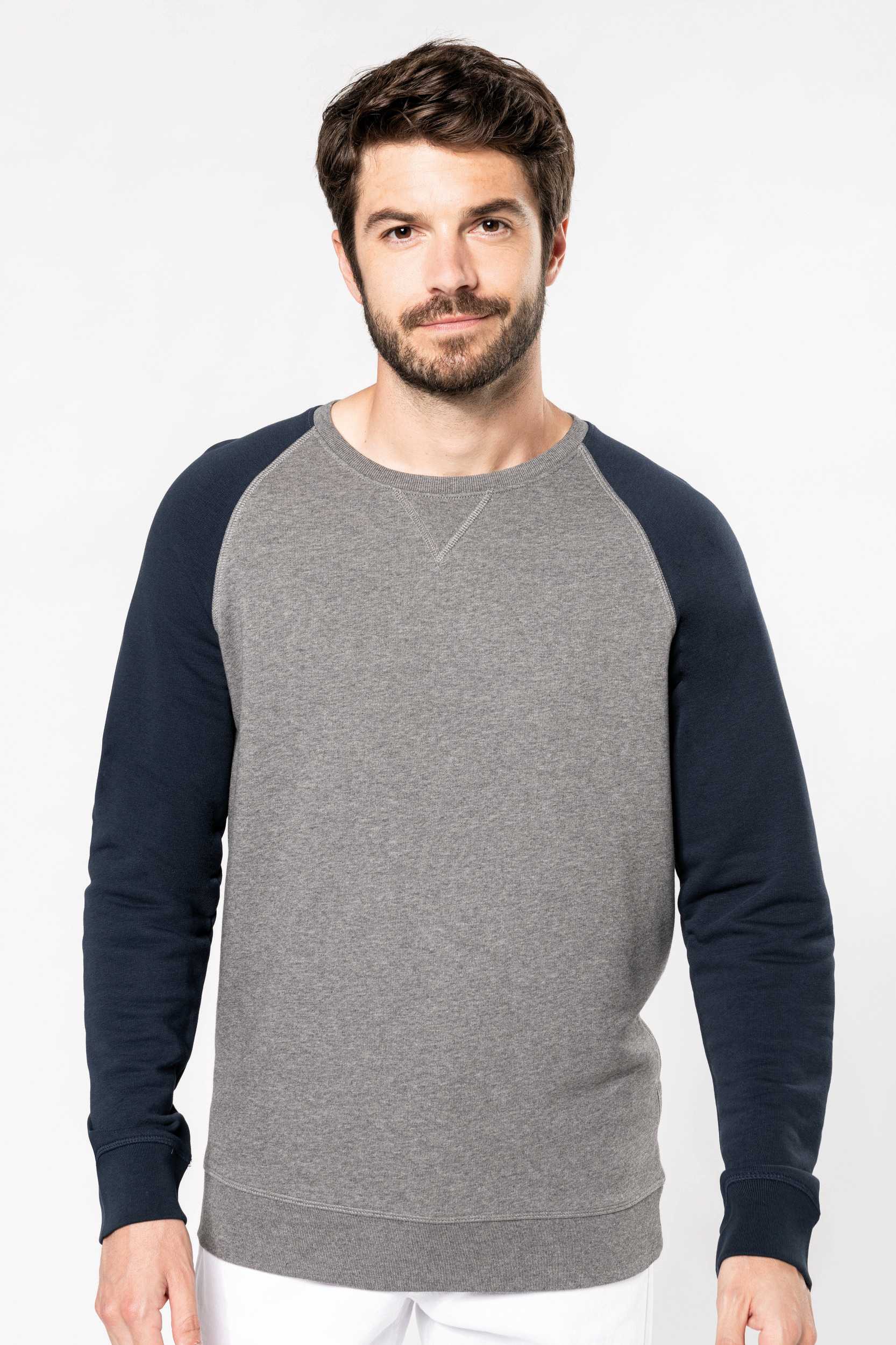  Kariban Sudadera bicolor algodón orgánico French Terry cuello redondo mangas raglan hombre