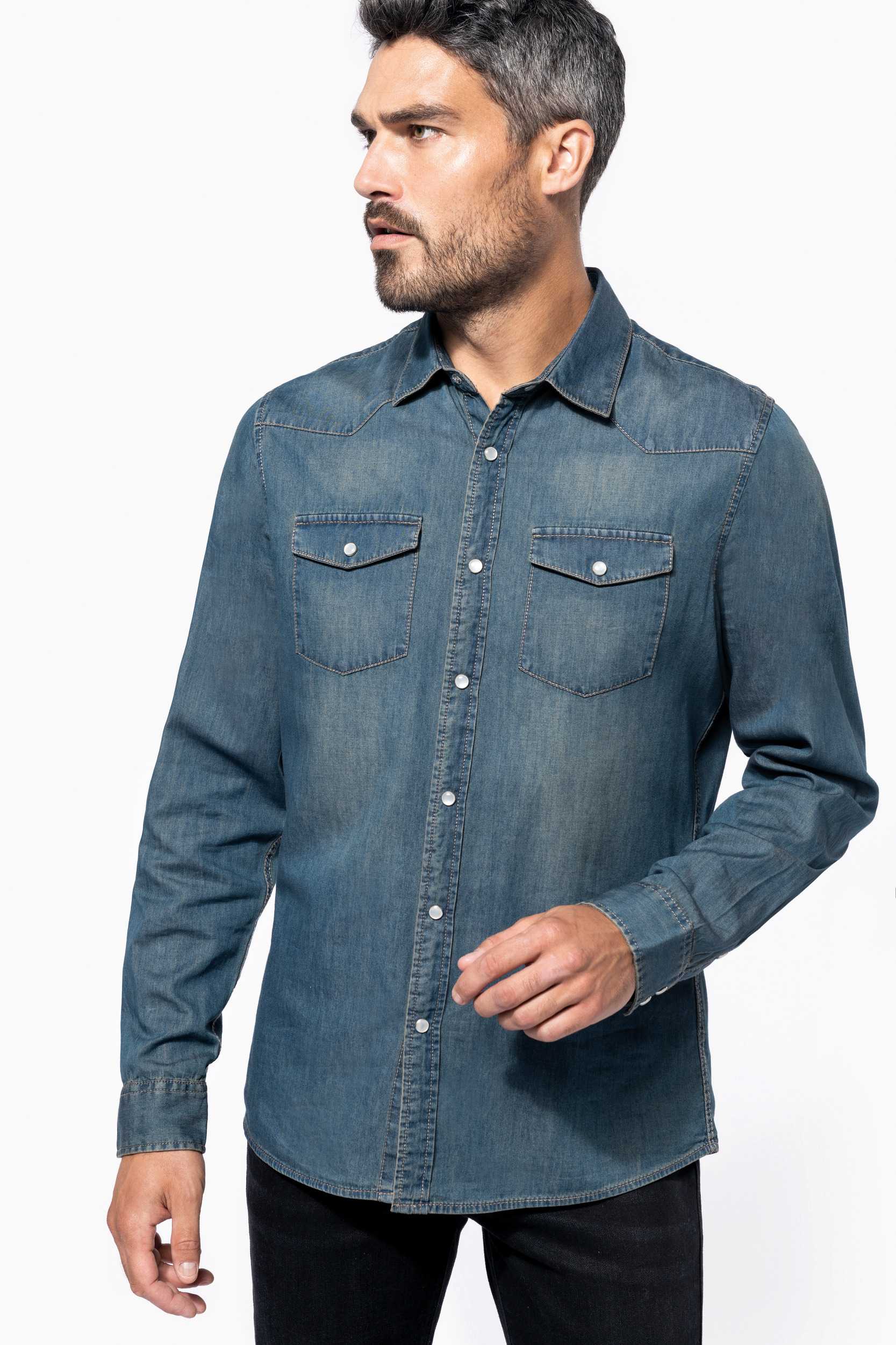  Kariban Camisa denim manga larga hombre