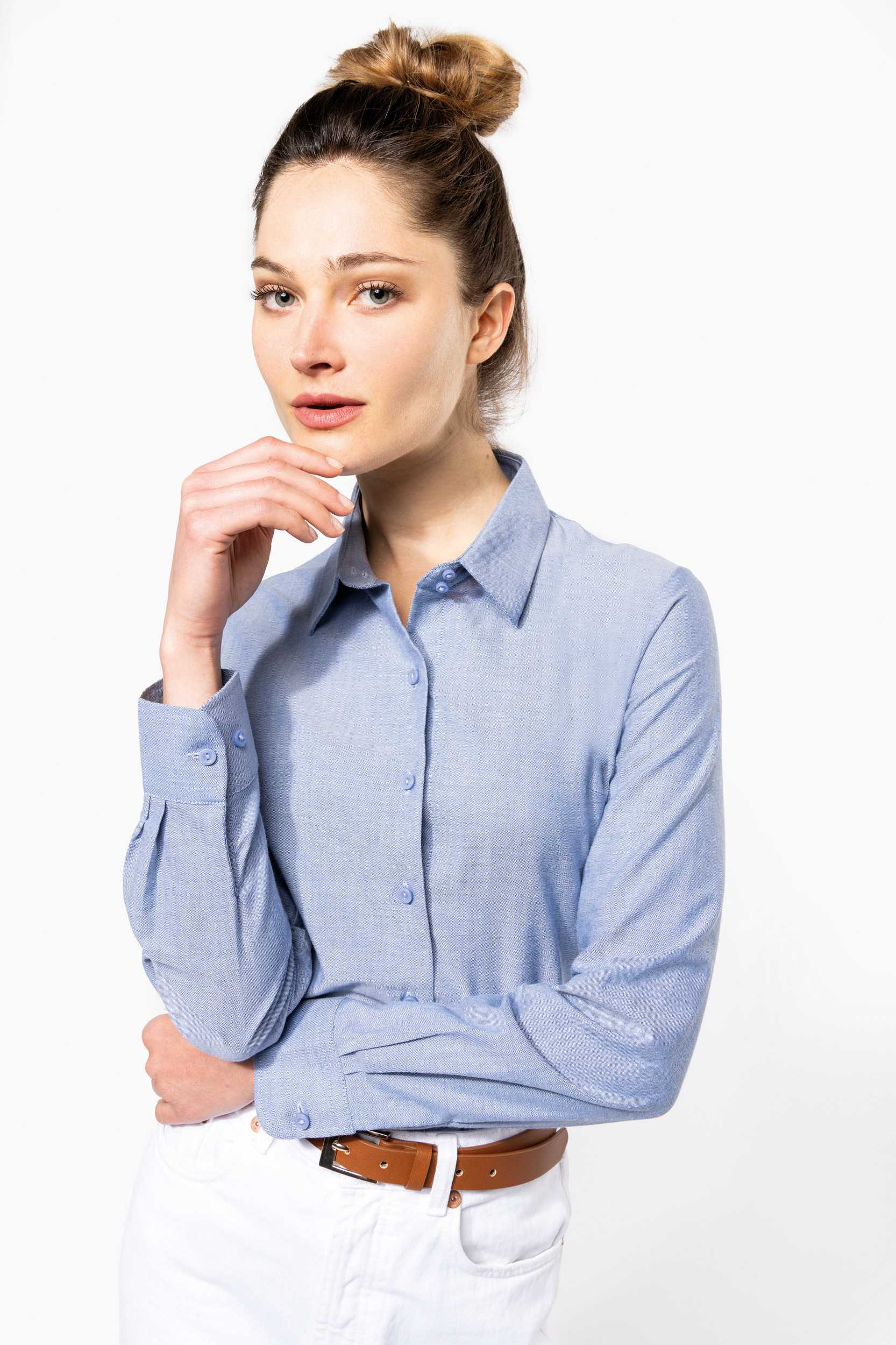  Kariban Camisa oxford manga larga mujer