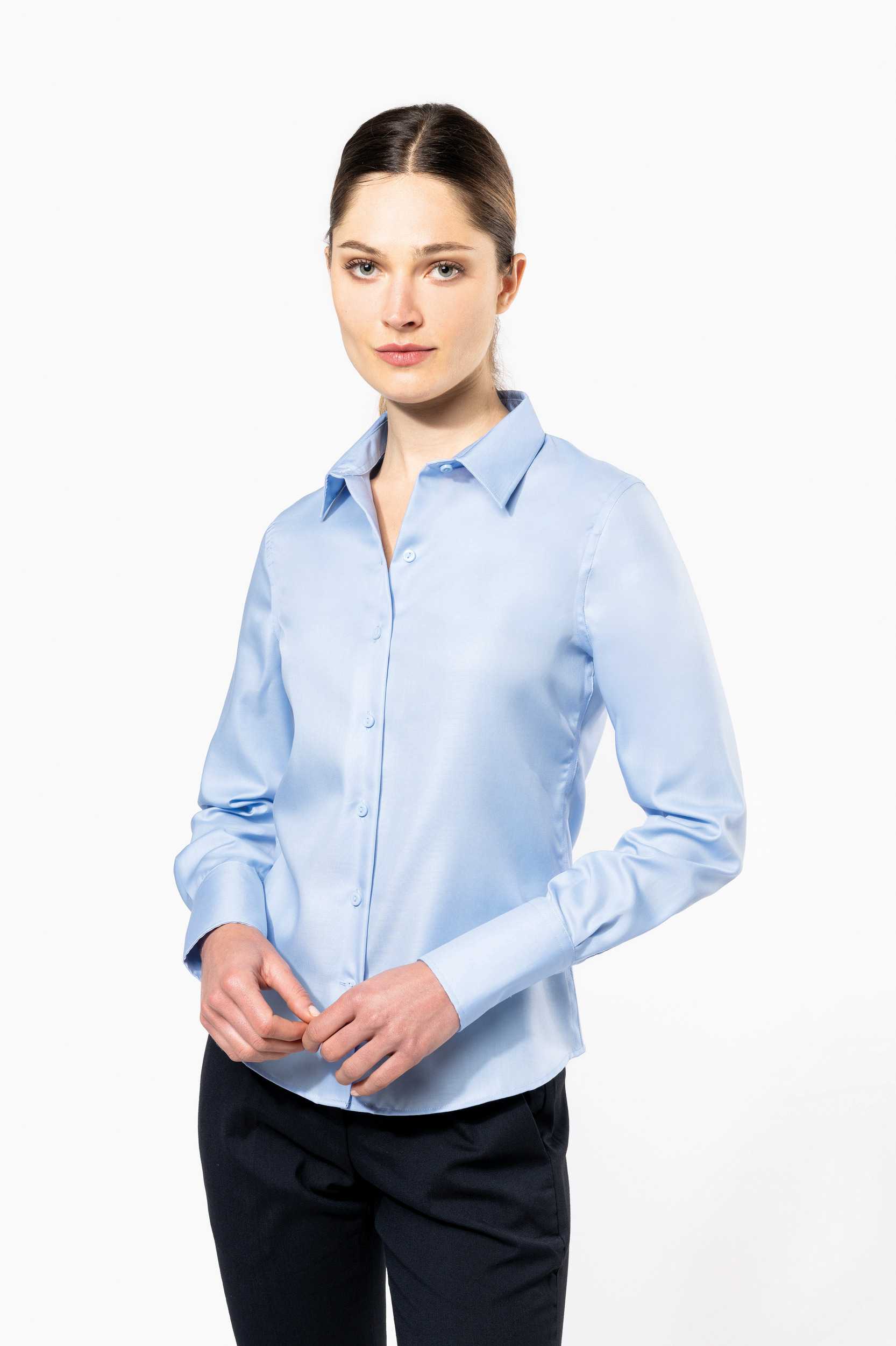  Kariban Camisa no-plancha manga larga mujer