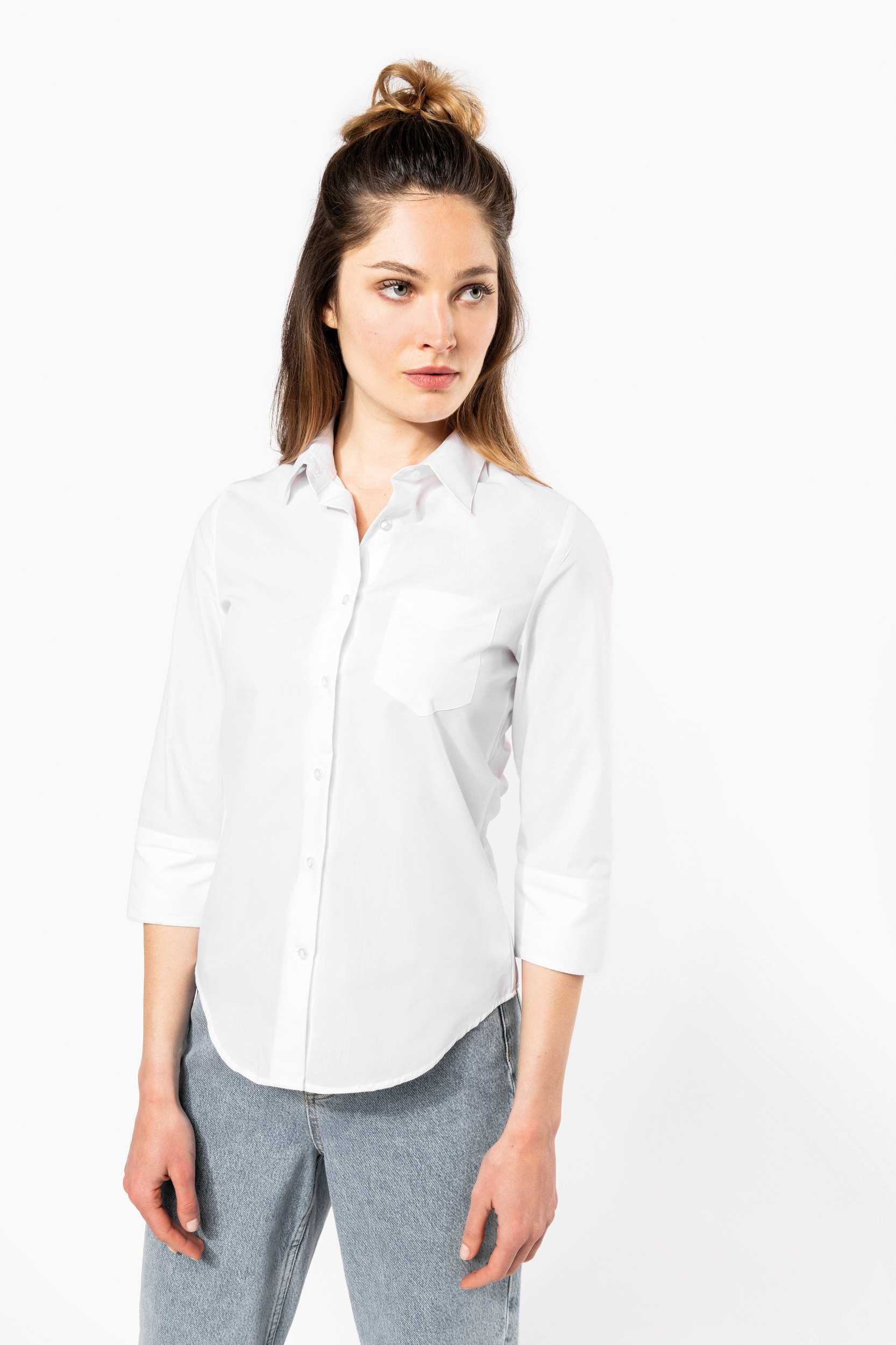  Kariban Camisa popelina de polialgodón manga 3/4 de fácil cuidado mujer
