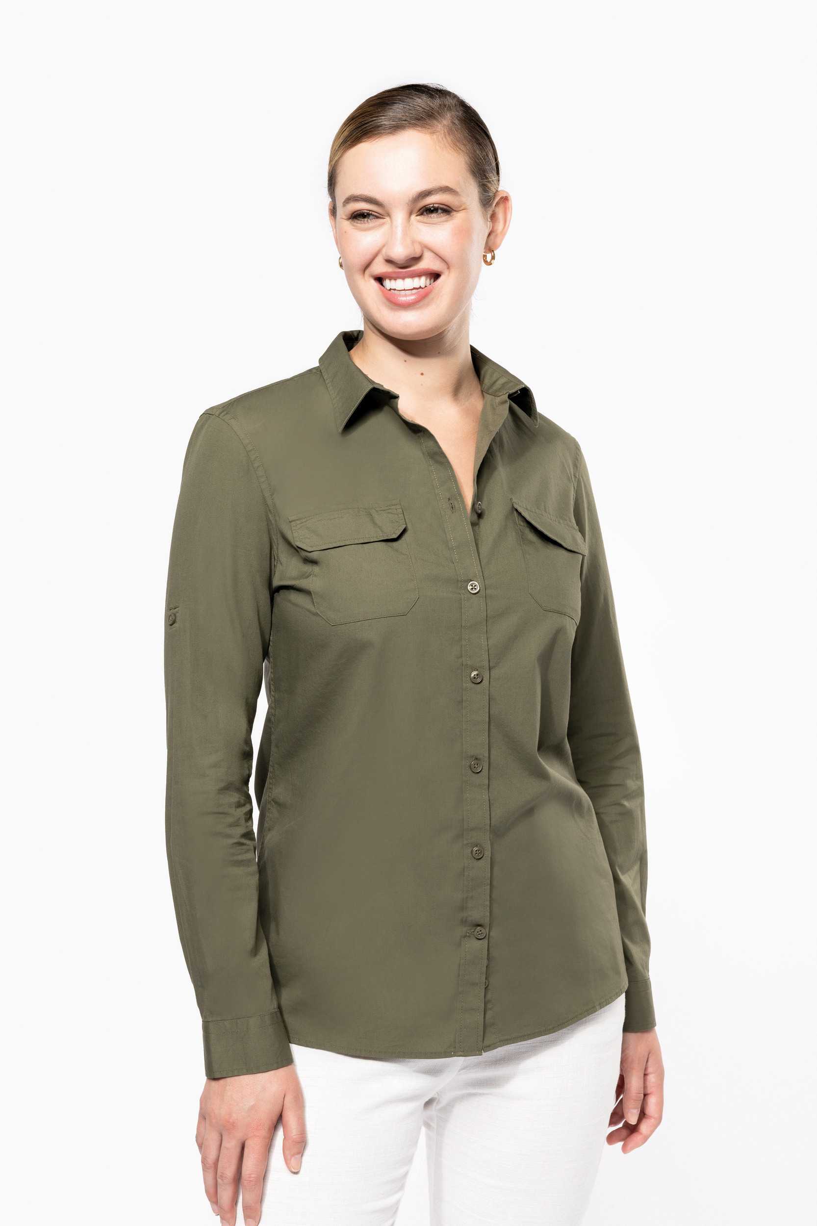  Kariban Camisa Safari manga larga mujer