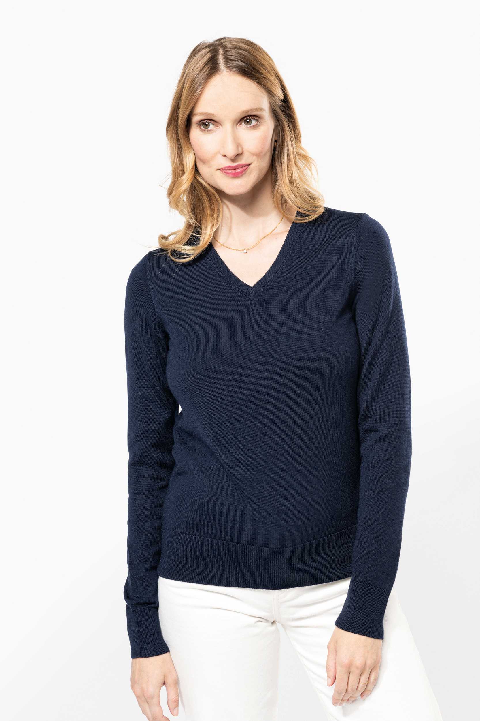  Kariban Premium Jersey lana merina cuello de pico mujer