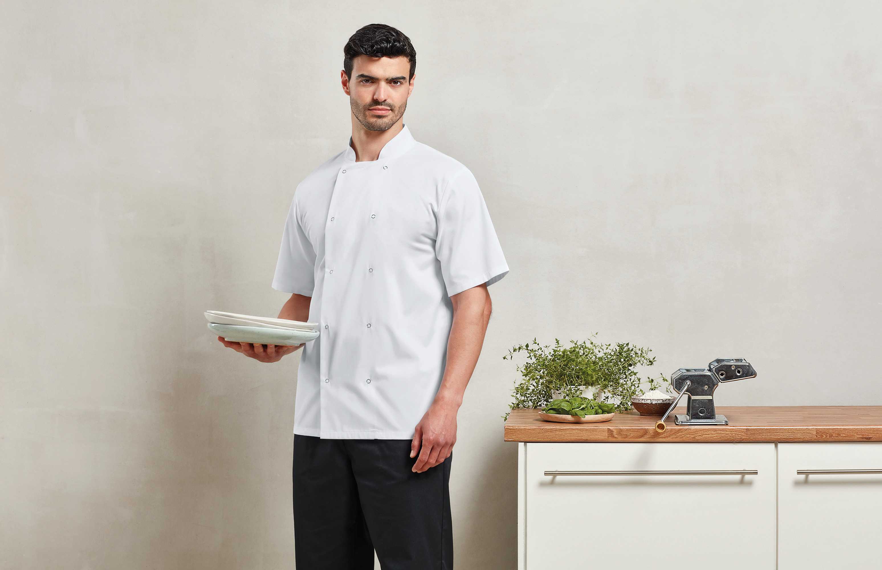  Premier Chaqueta de cocina botones a presión manga corta