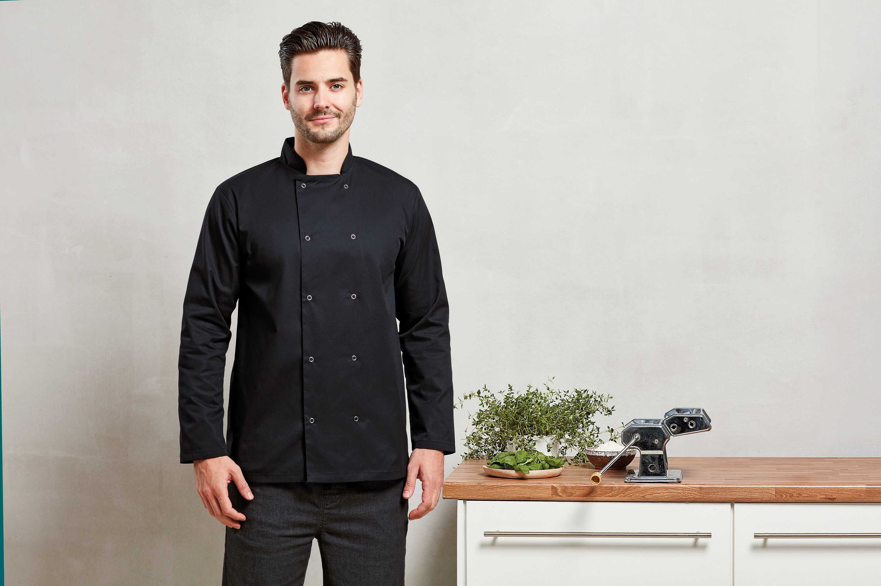  Premier Chaqueta de cocina botones a presión manga larga