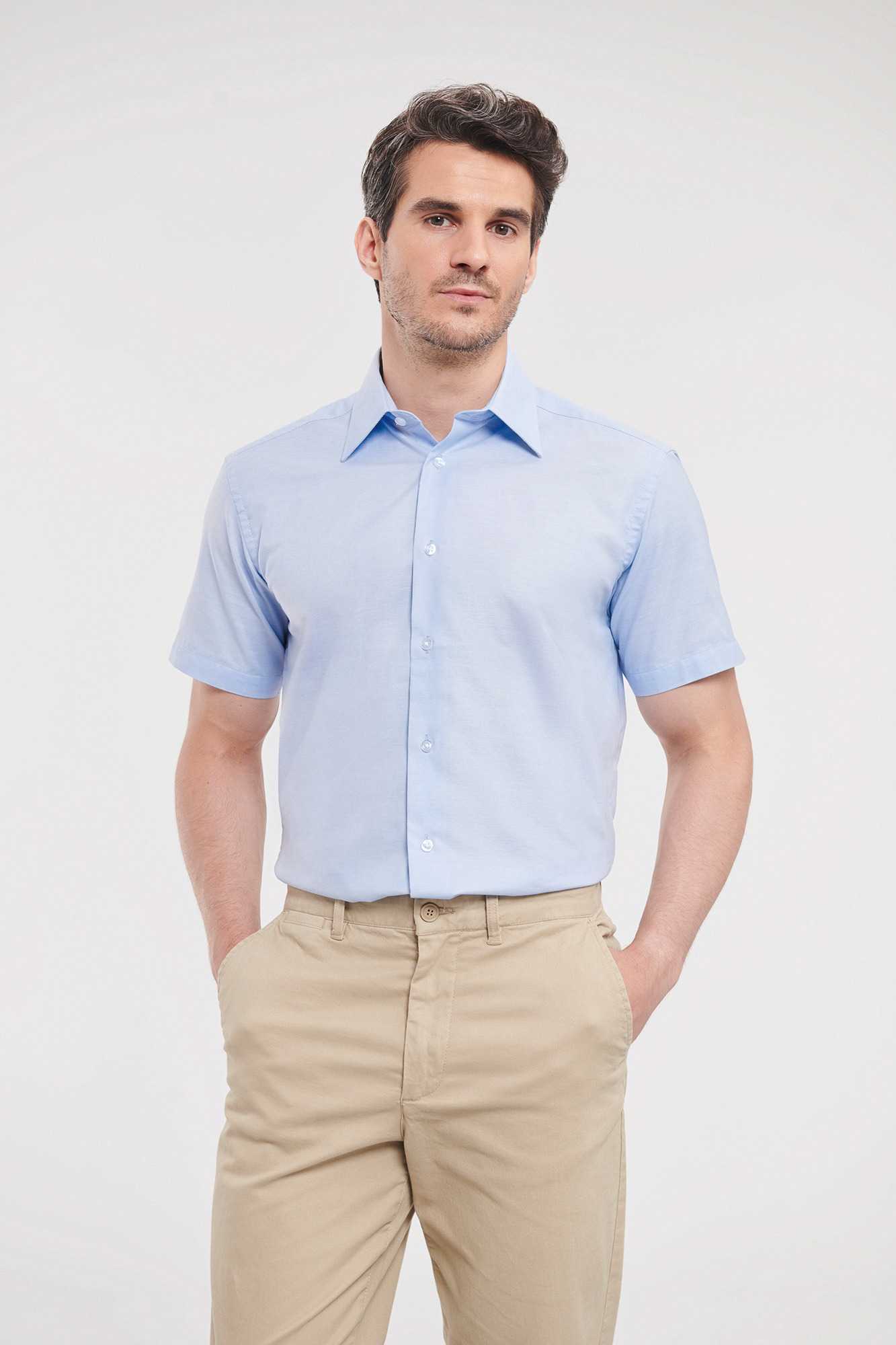  Russell Europe Camisa entallada de hombre de tejido oxford manga corta