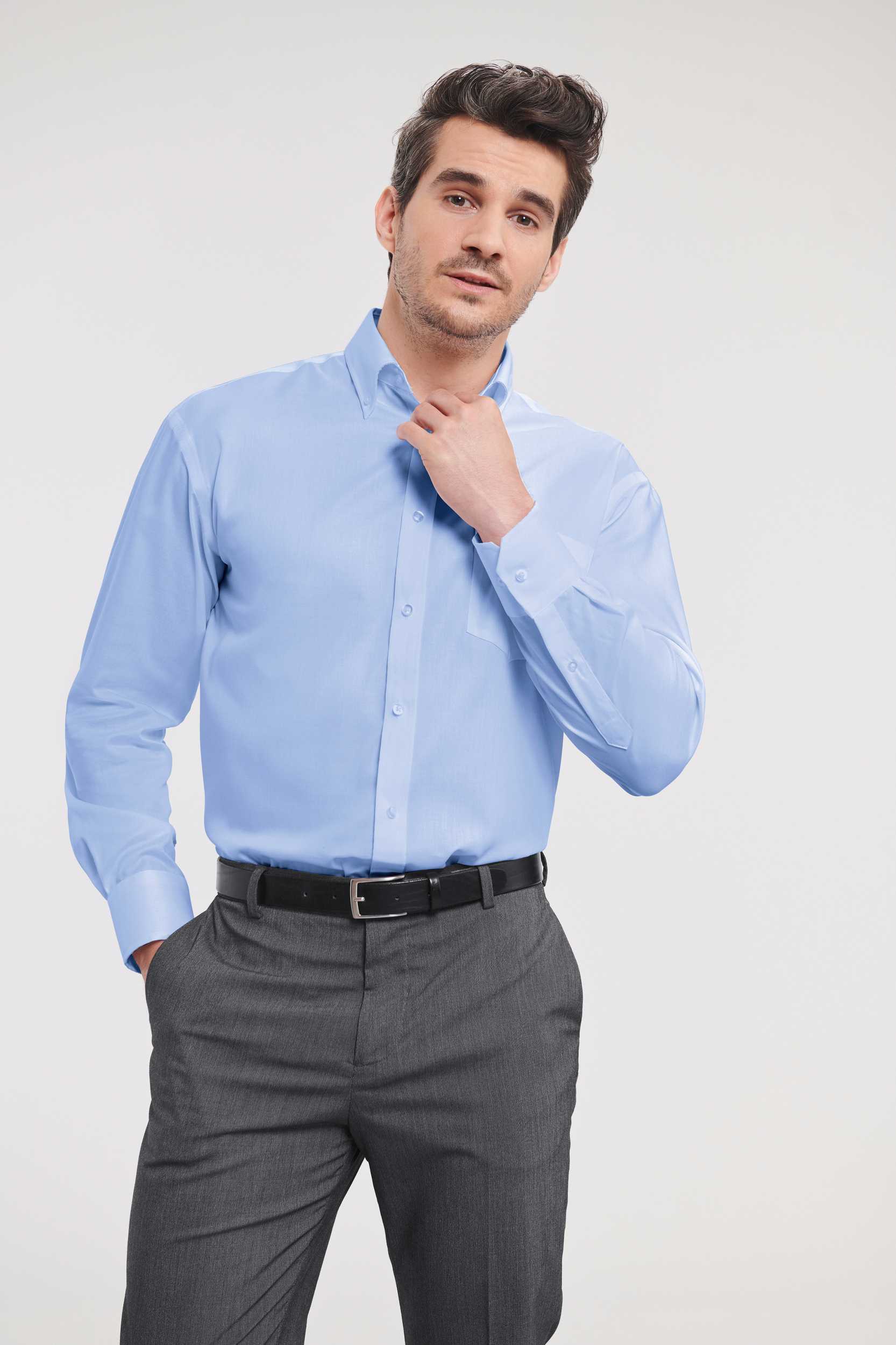  Russell Europe Camisa clásica Non-Iron manga larga hombre