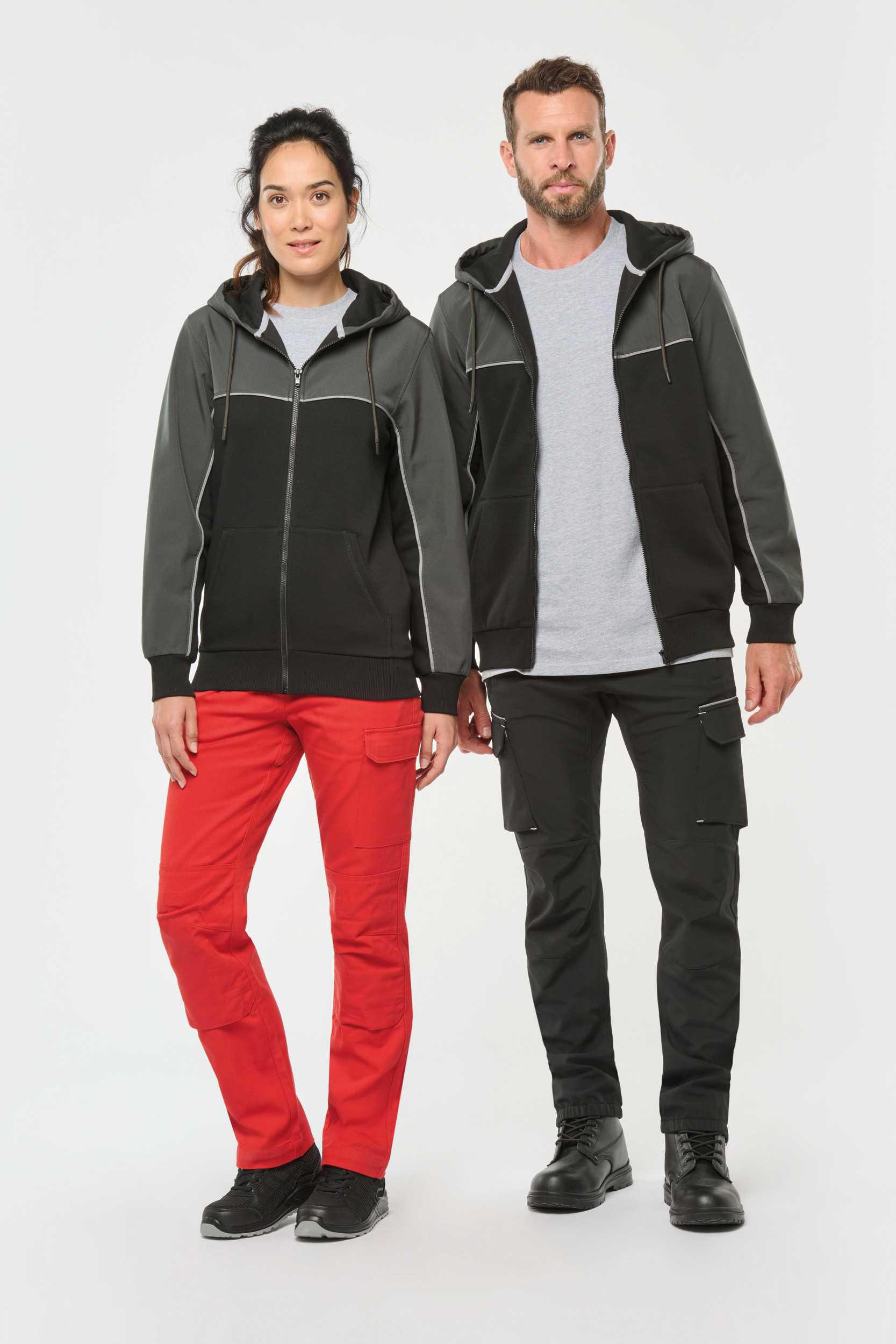  WK. Designed To Work Chaqueta felpa bicolor con capucha y cremallera ecorresponsable unisex