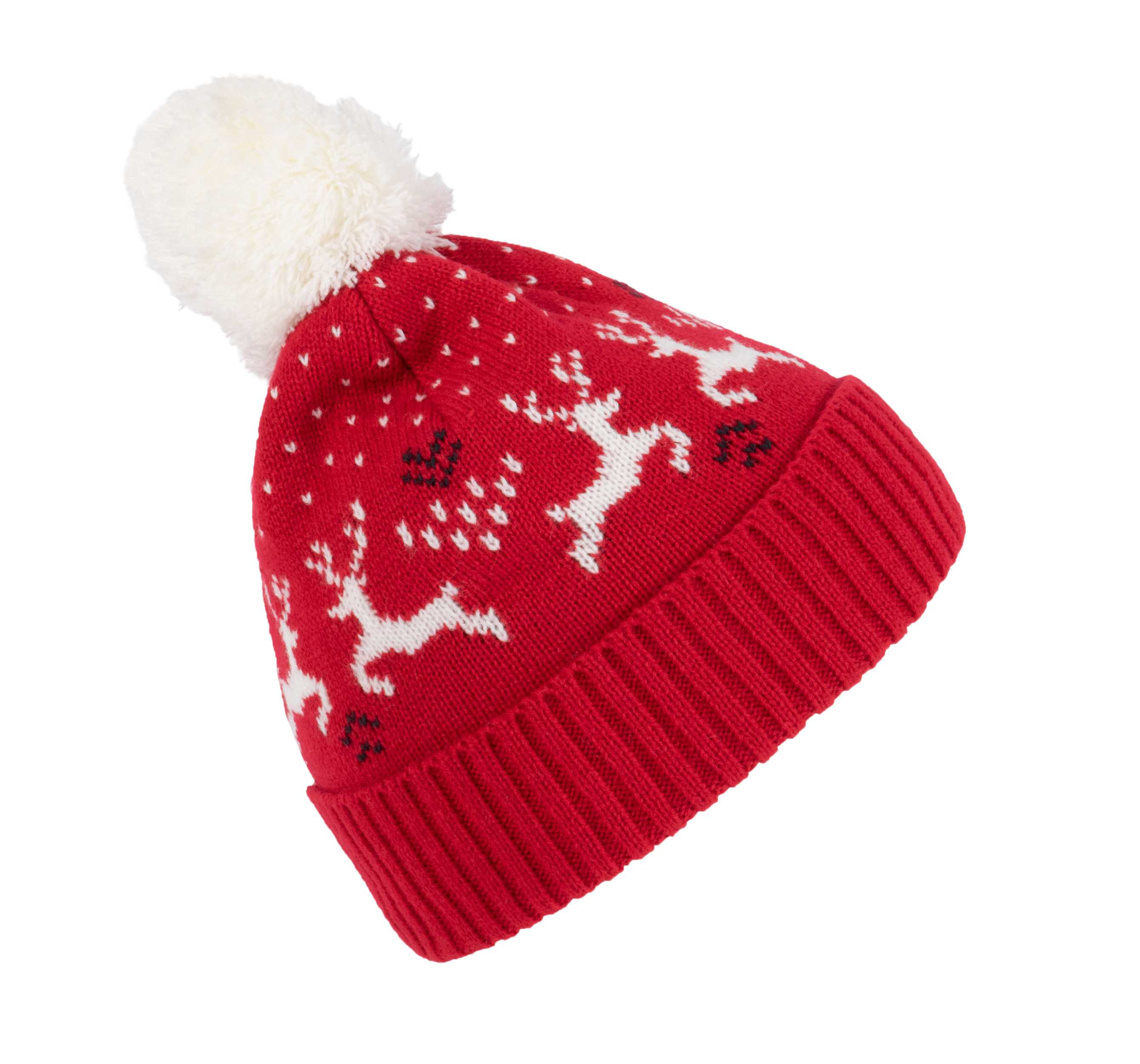 Gorro de Navidad con diseño de renos Cherry Red / Natural
