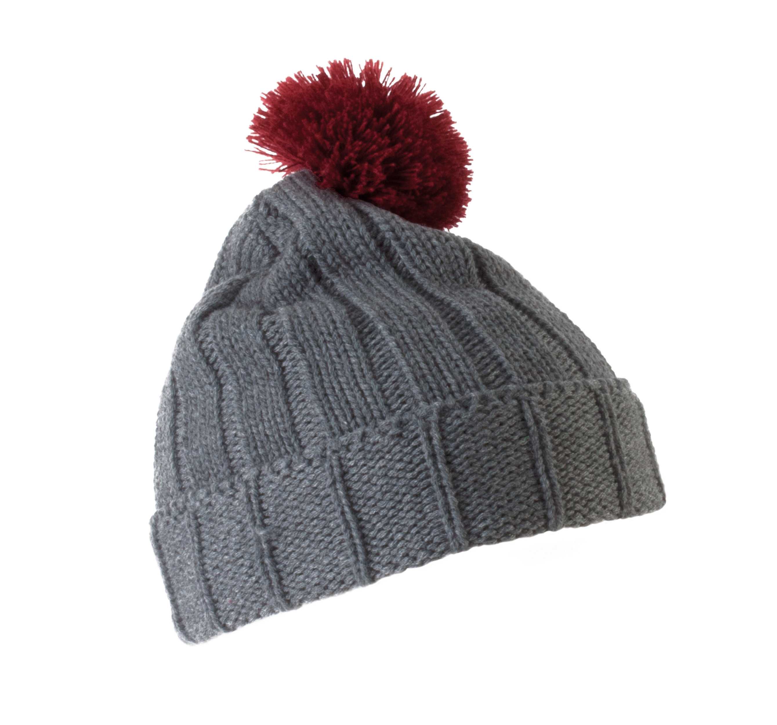 Gorro con pompón y dobladillo Grey / Burgundy