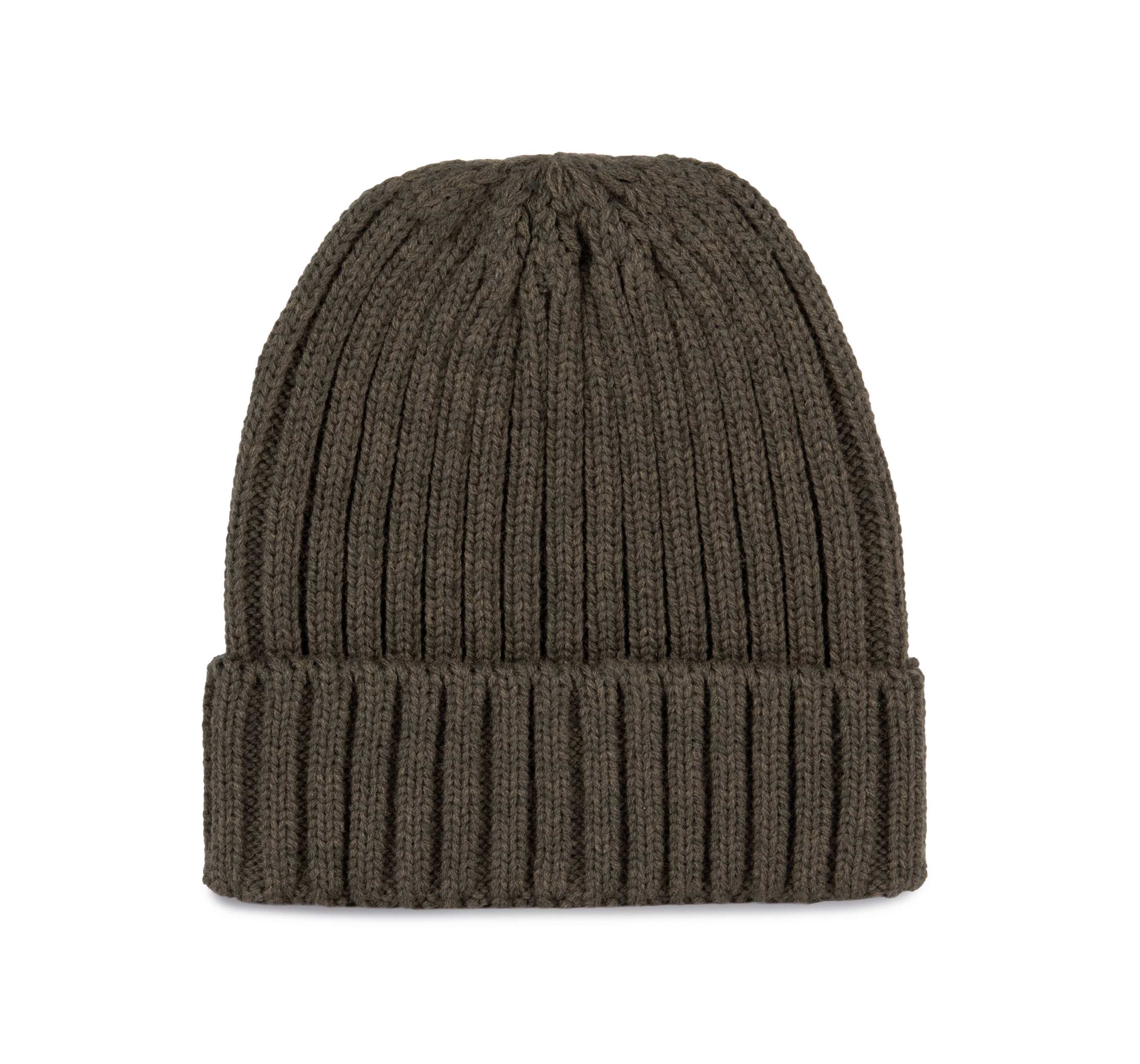 Gorro de punto canalé 2 x 1 con dobladillo Algae Green